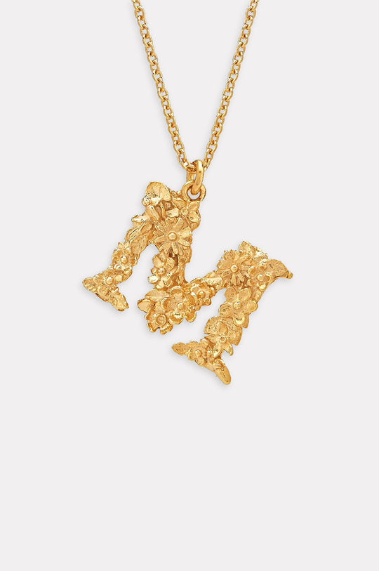 Floral Letter M Necklace Gold Plate