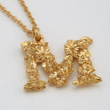 Floral Letter M Necklace Gold Plate