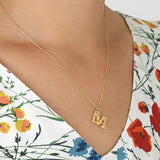 Floral Letter M Necklace Gold Plate