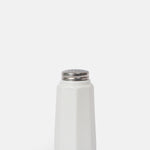 Mosser Glass moulded milk white salt/pepper panelled shaker with metal lid.