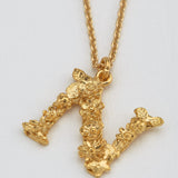 Floral Letter N Necklace Gold Plate