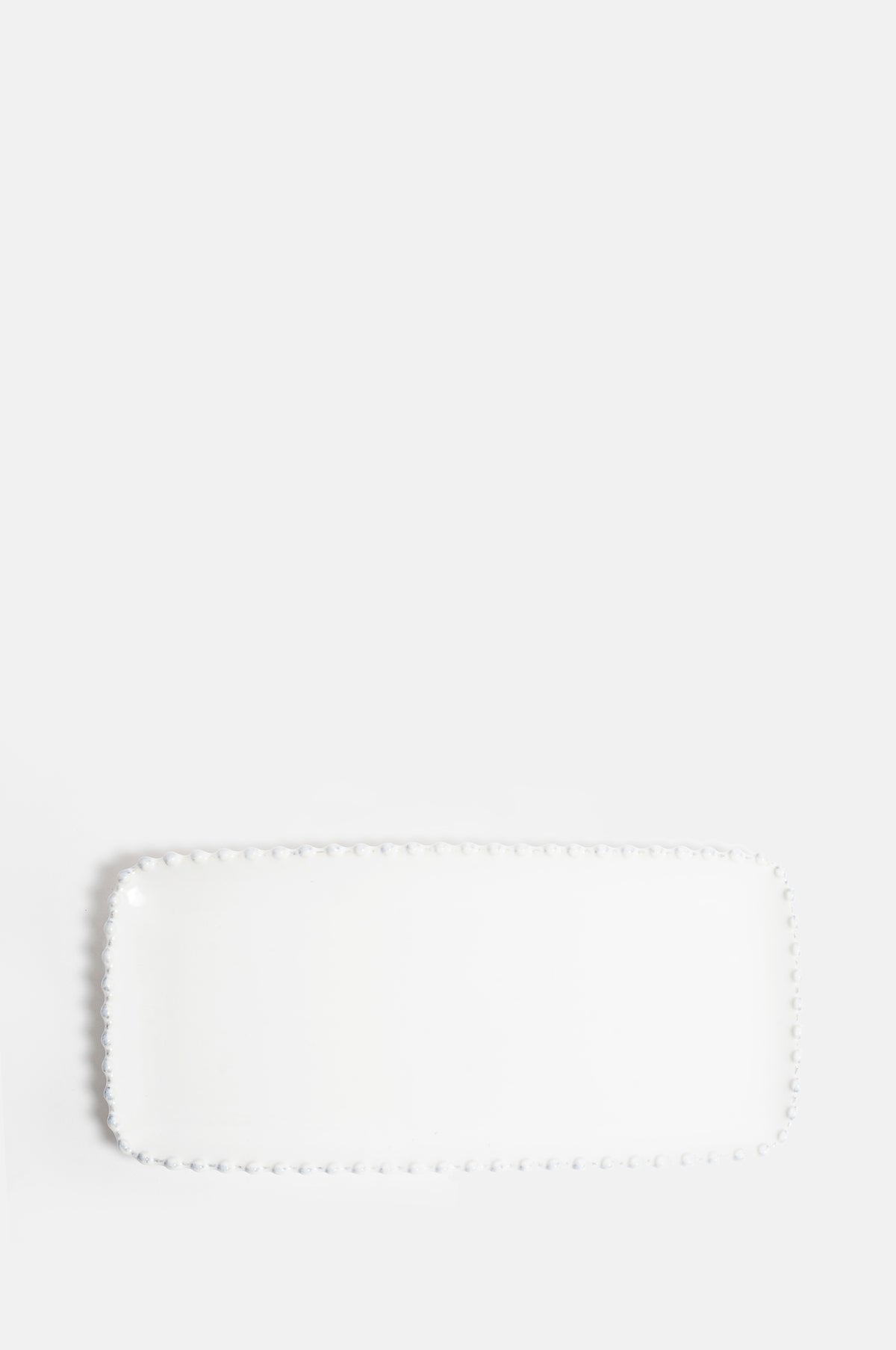 Costa Nova pearl white rectangular china tray with pearl edging.