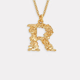 Floral Letter R Necklace Gold Plate