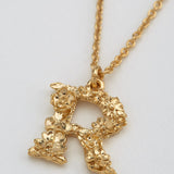 Floral Letter R Necklace Gold Plate
