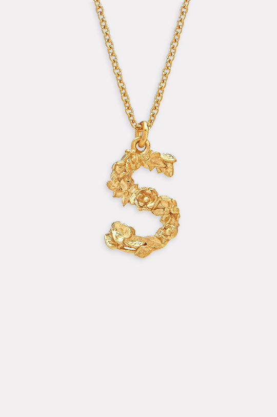 Floral Letter S Necklace Gold Plate