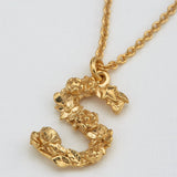 Floral Letter S Necklace Gold Plate