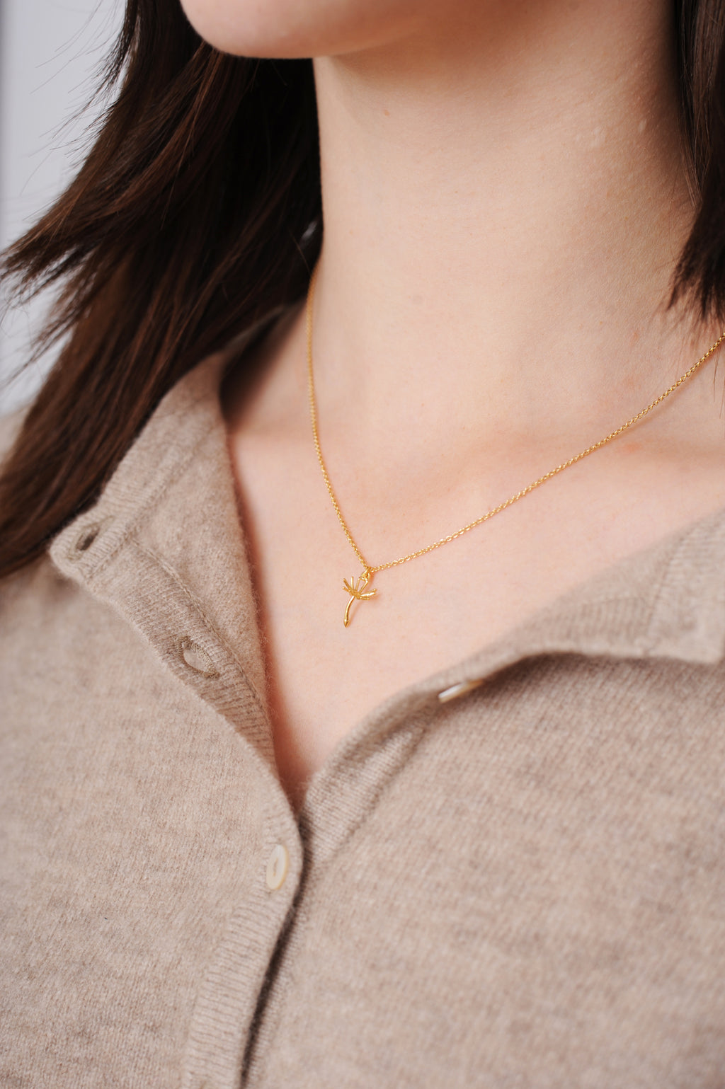 Single Dandelion Fluff Necklace Gold Plate