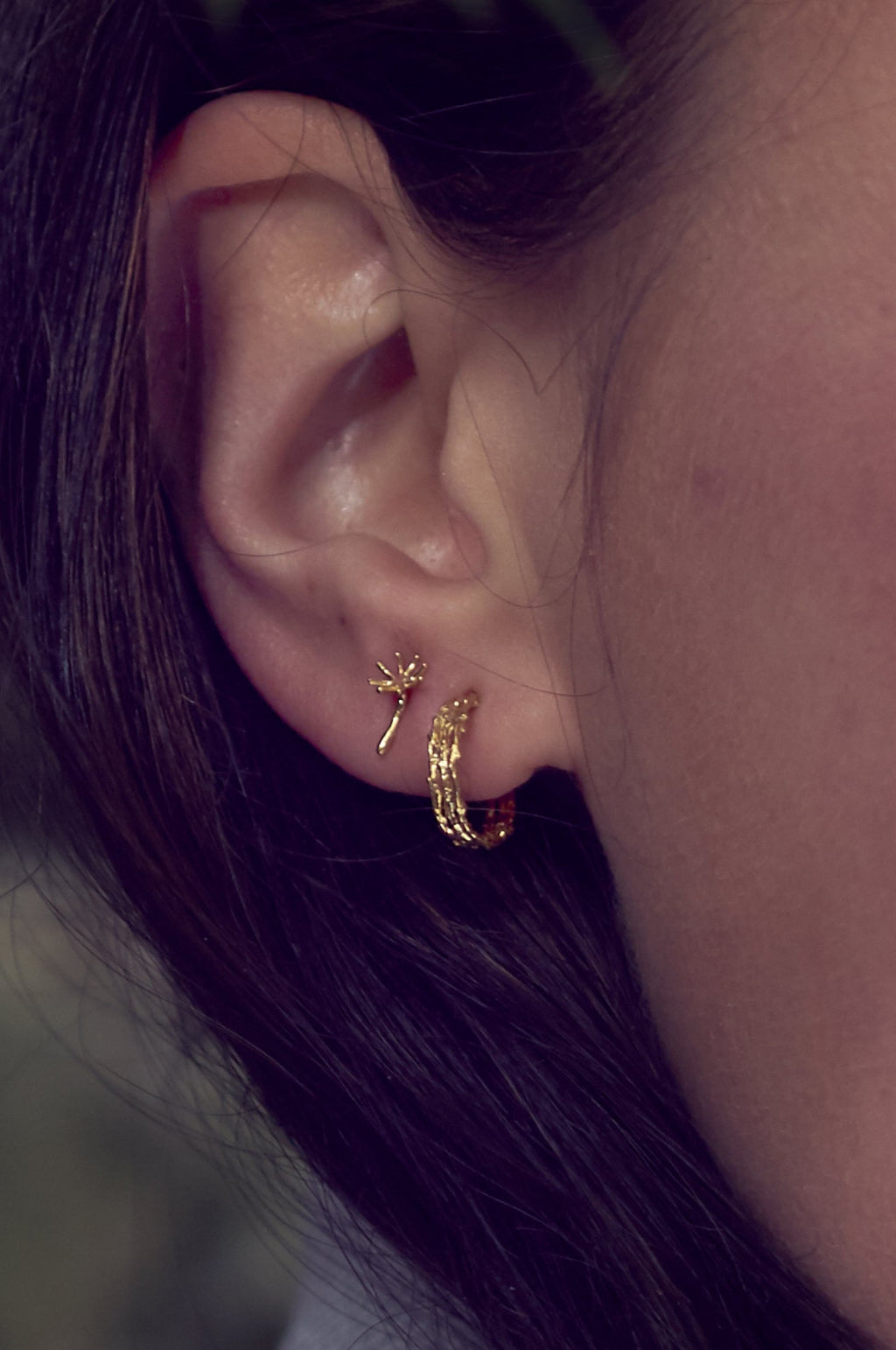 Asymmetric Dandelion Fluff Stud Earrings Gold Plate