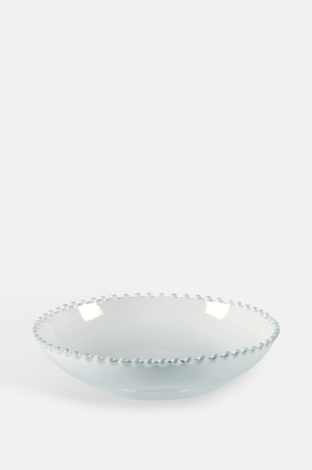 Costa Nova pearl white pasta plate with curved edges and pearl edging.