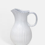 Costa Nova pearl white pitcher with pearl edging and ribbed detailing.